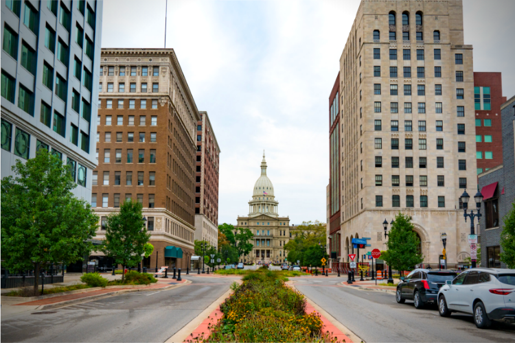 Michigan Capitol, Lansing, Michigan. Michigan No-Fault Auto Coverage