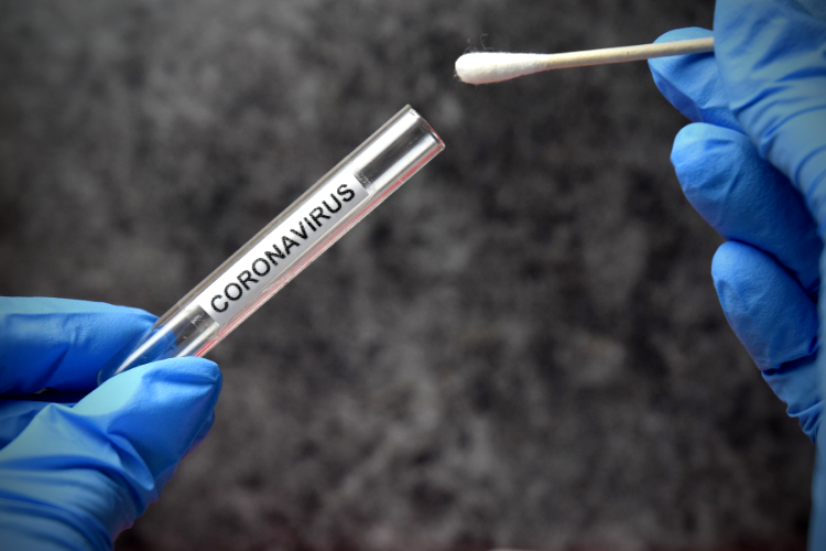 a swab being inserted into a test tube for coronavirus