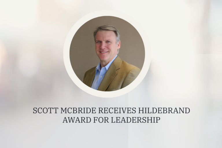 Scott McBride honored with the Waldo C. Hildebrand Award in recognition of his leadership in the insurance industry.