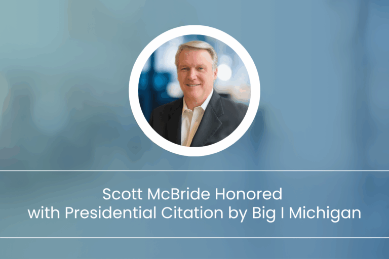 Scott McBride receiving the Presidential Citation from Big I Michigan in recognition of his contributions to the insurance industry.
