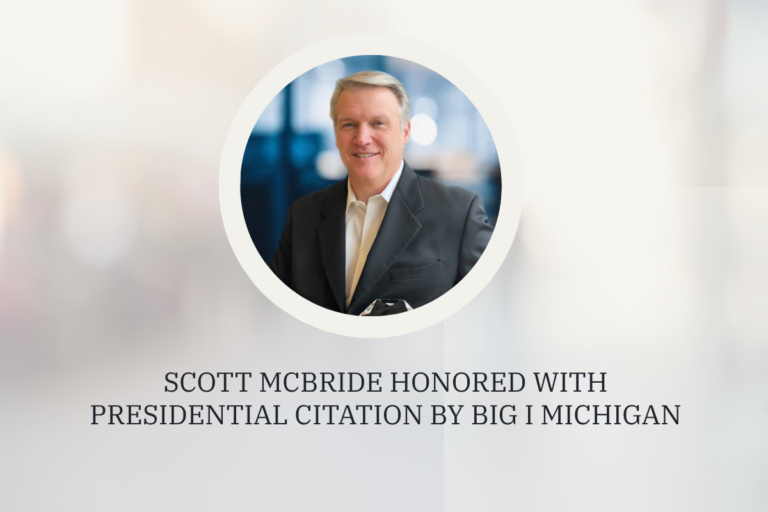 Scott McBride receiving the Presidential Citation from Big I Michigan in recognition of his contributions to the insurance industry.
